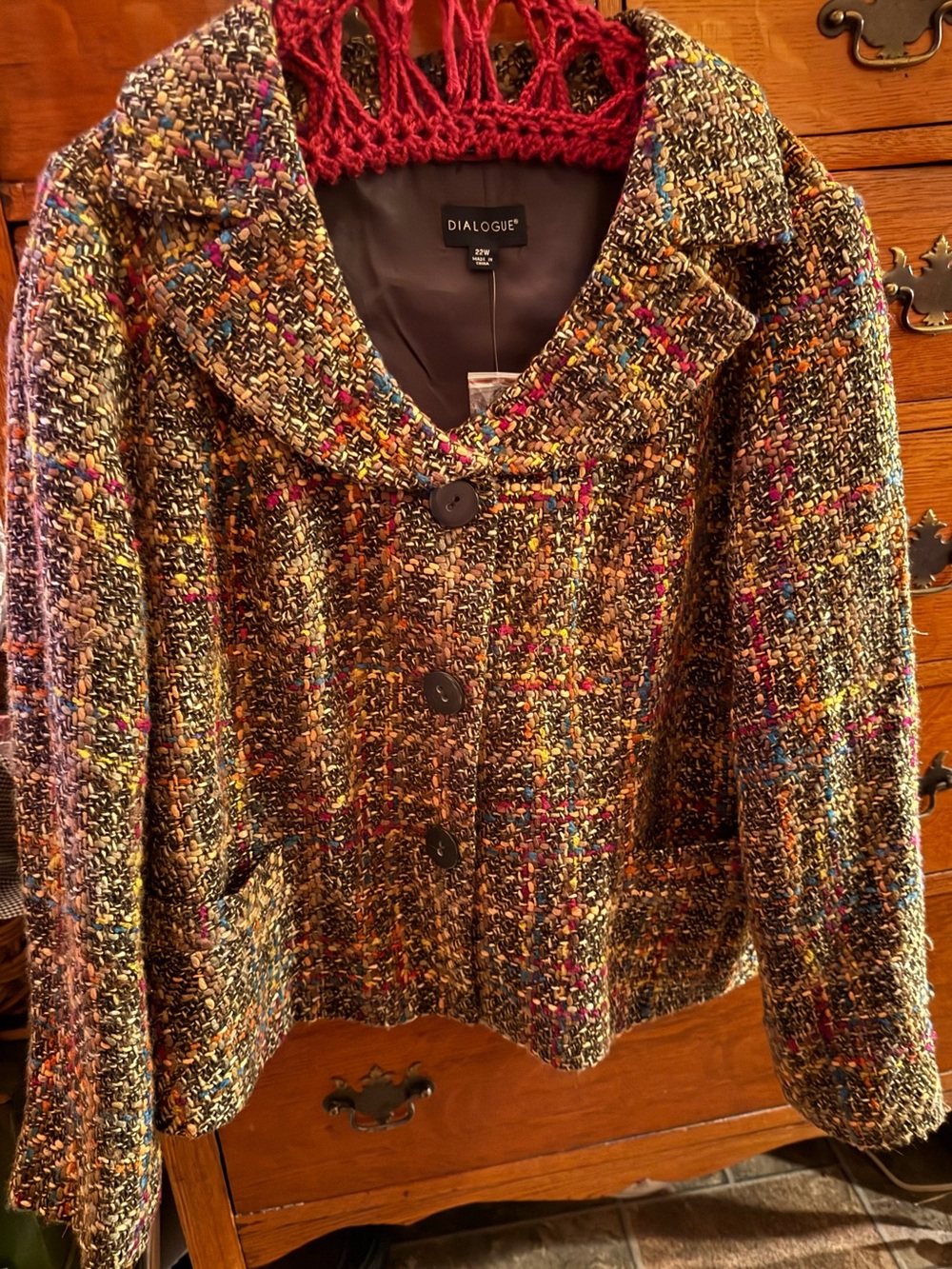 Dialogue Brown Multicolor Tweed Blazer Jacket